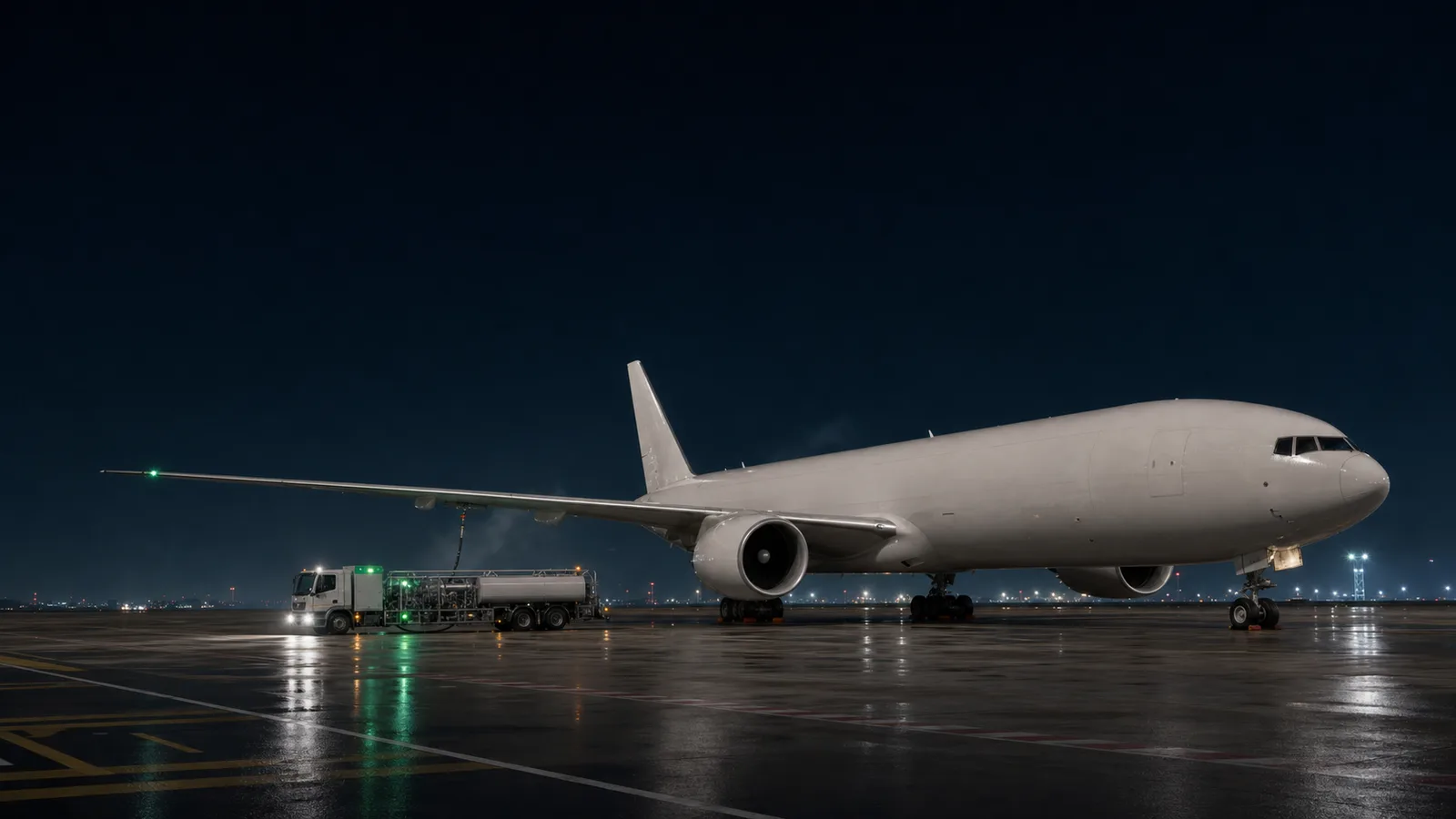 An aircraft being fuelled with sustainable aviation fuel